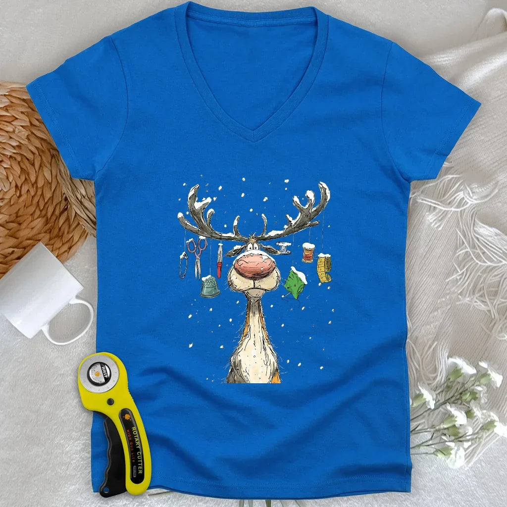 The Reindeer Quilter Lady V-neck