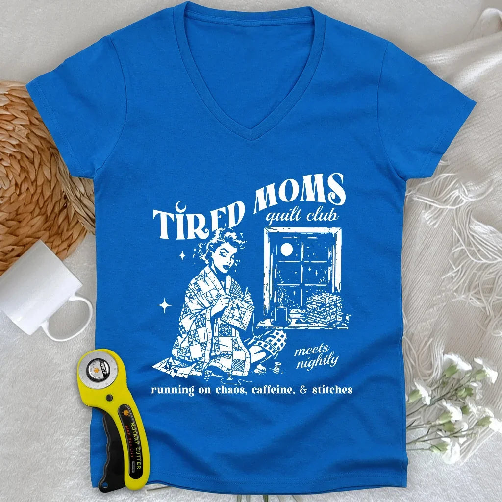 Tired Quilt Moms Lady V-neck