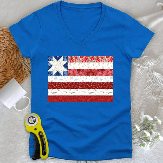 USA Star Flag Lady V-neck