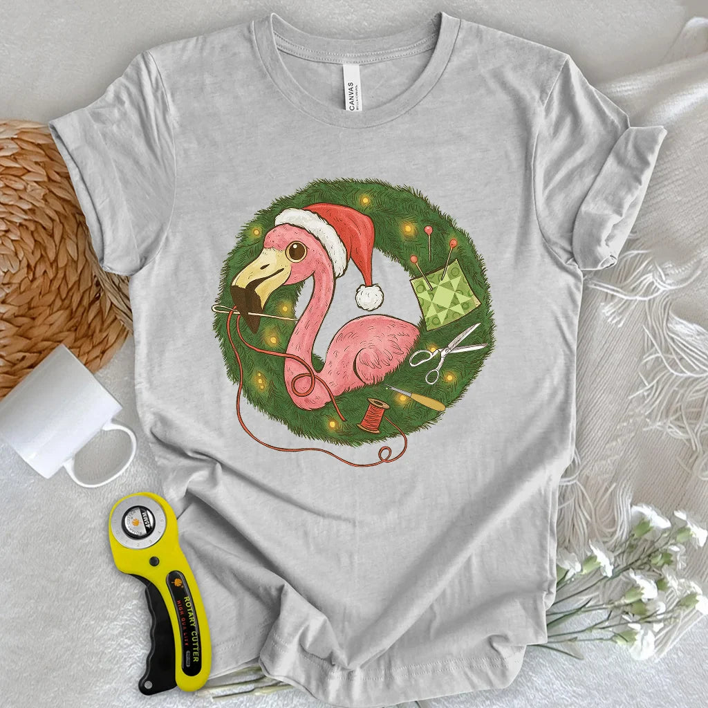 Flamingo's Quiltmas Wreath T-shirt