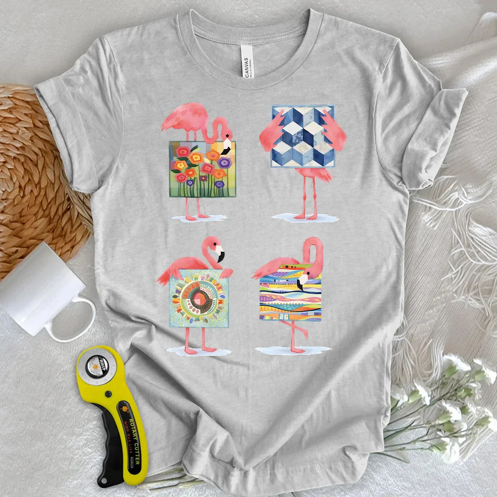 Modern Quilt Flamingos T-shirt