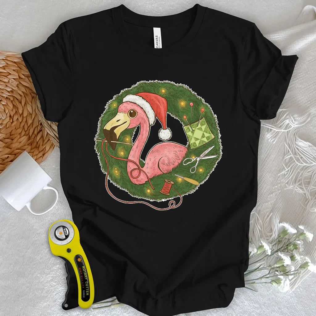 Flamingo's Quiltmas Wreath T-shirt