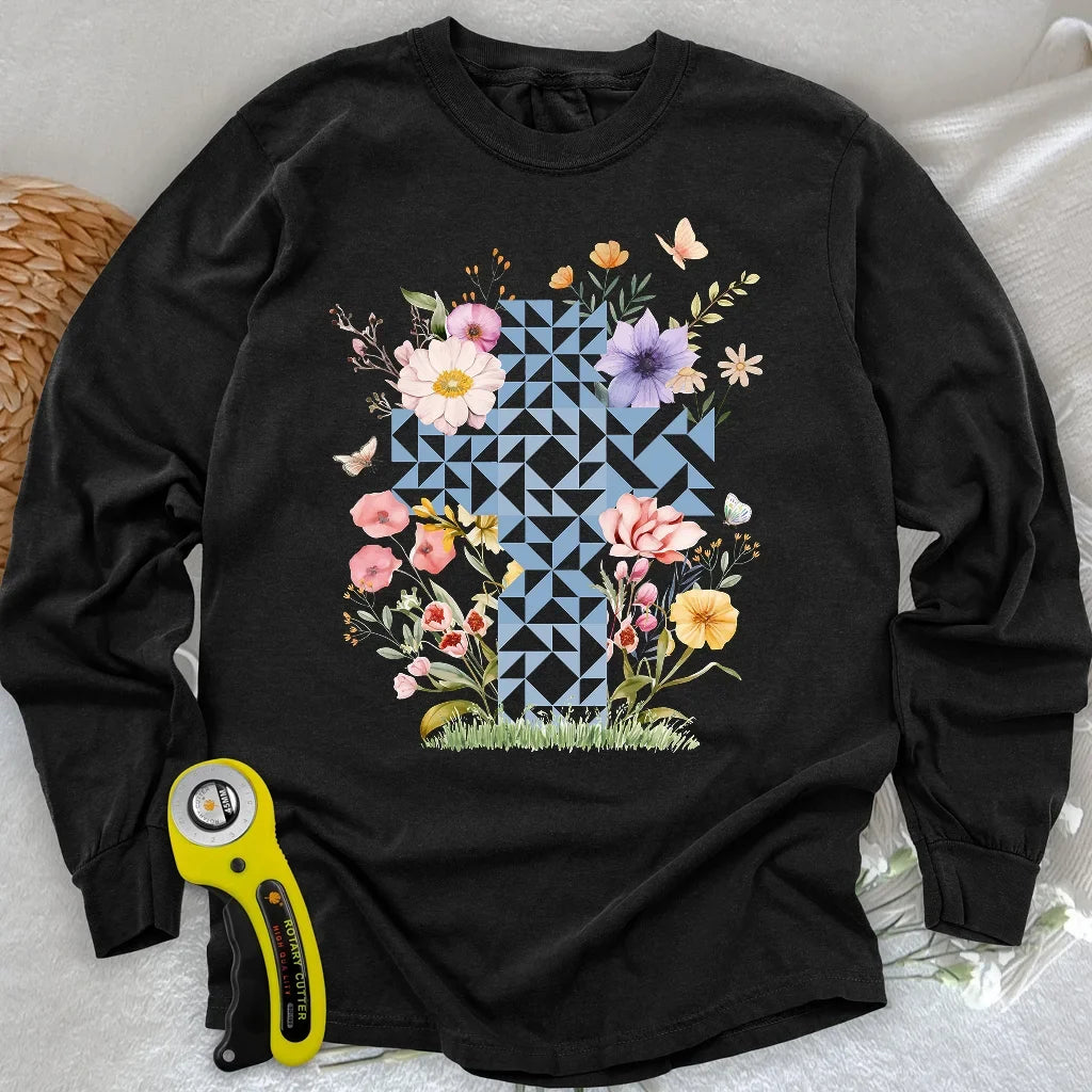Floral Faith Quilt Long Sleeve T-shirt