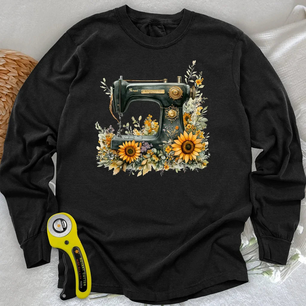Floral Sewing Machine Long Sleeve T-shirt