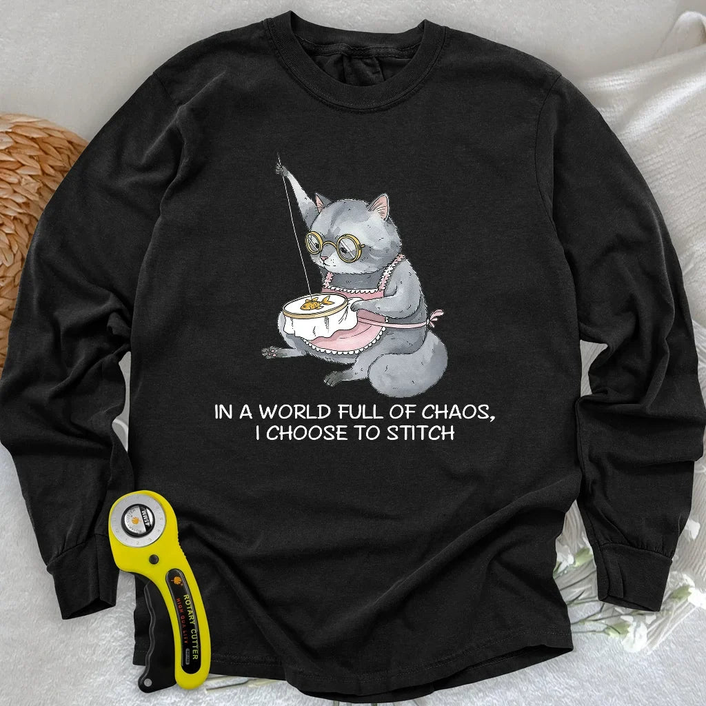 Granny Cat Sewist Long Sleeve T-shirt
