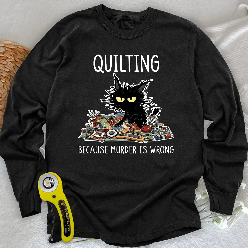 Grumpy Quilter Cat Long Sleeve T-shirt
