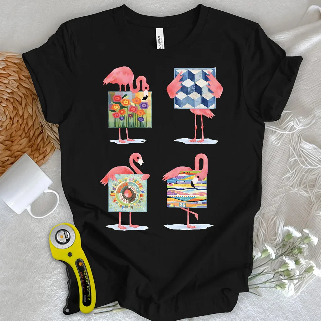 Modern Quilt Flamingos T-shirt