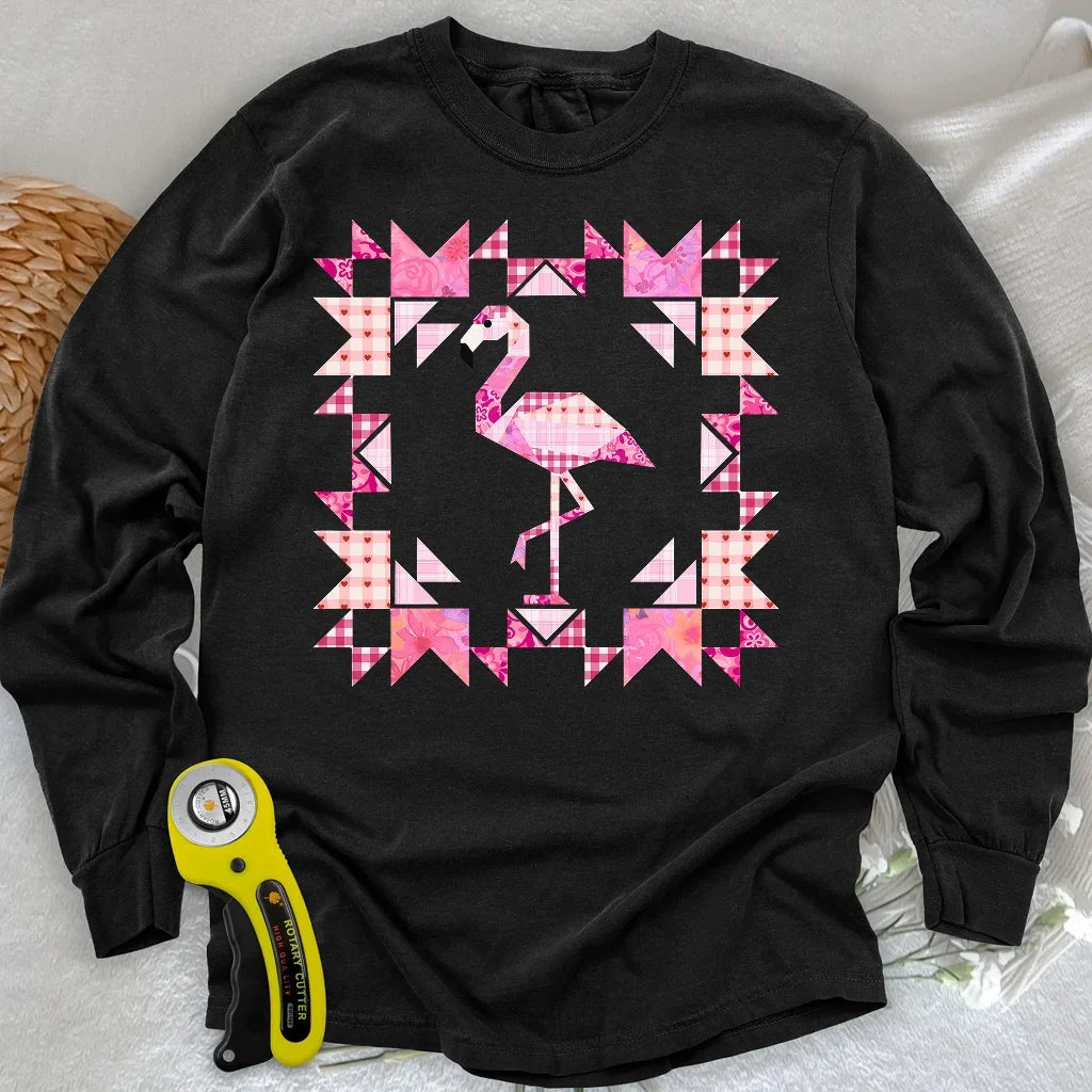 Patchwork Flamingo Panel Long Sleeve T-shirt