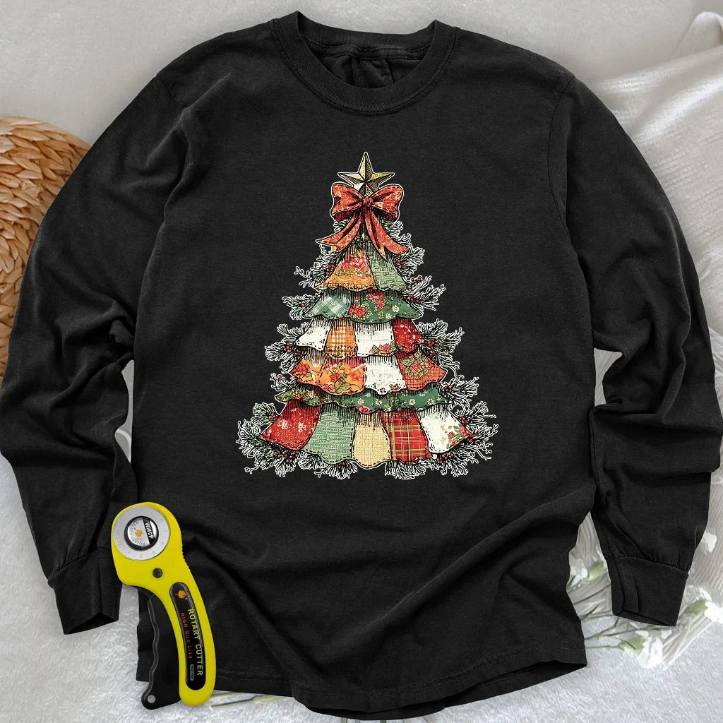 Patchwork Xmas Tree Long Sleeve T-shirt
