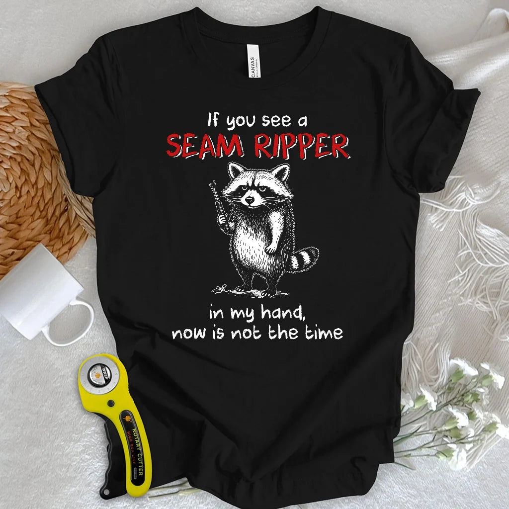 Seam Ripper Warning Raccoon T-shirt