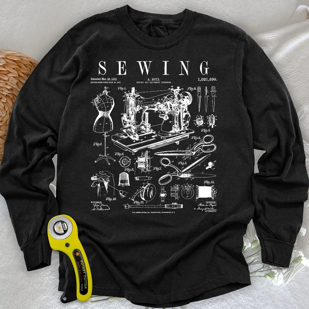 Sewing Tools Pattern Long Sleeve T-shirt