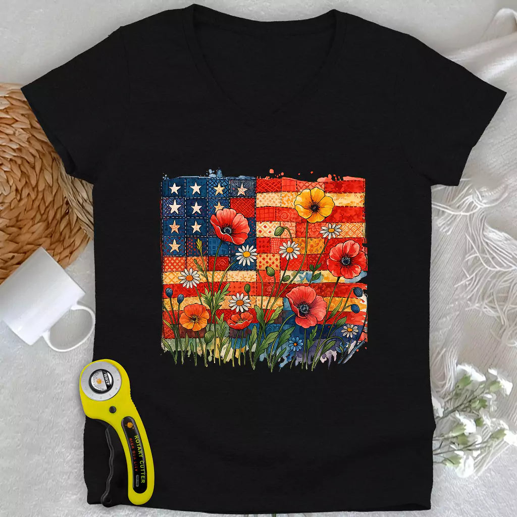 Patchwork Floral Lady V-neck