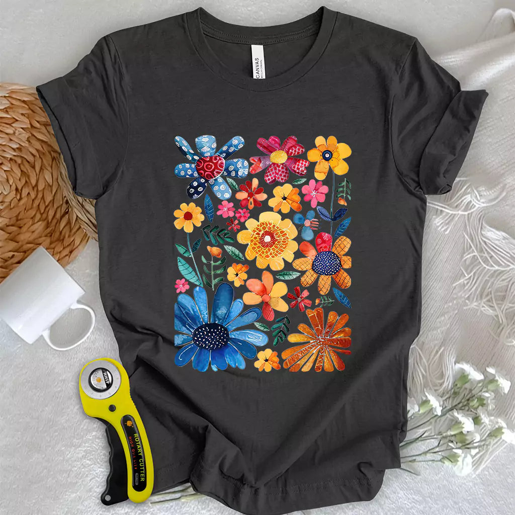 Boho Quilting Flowers T-Shirt