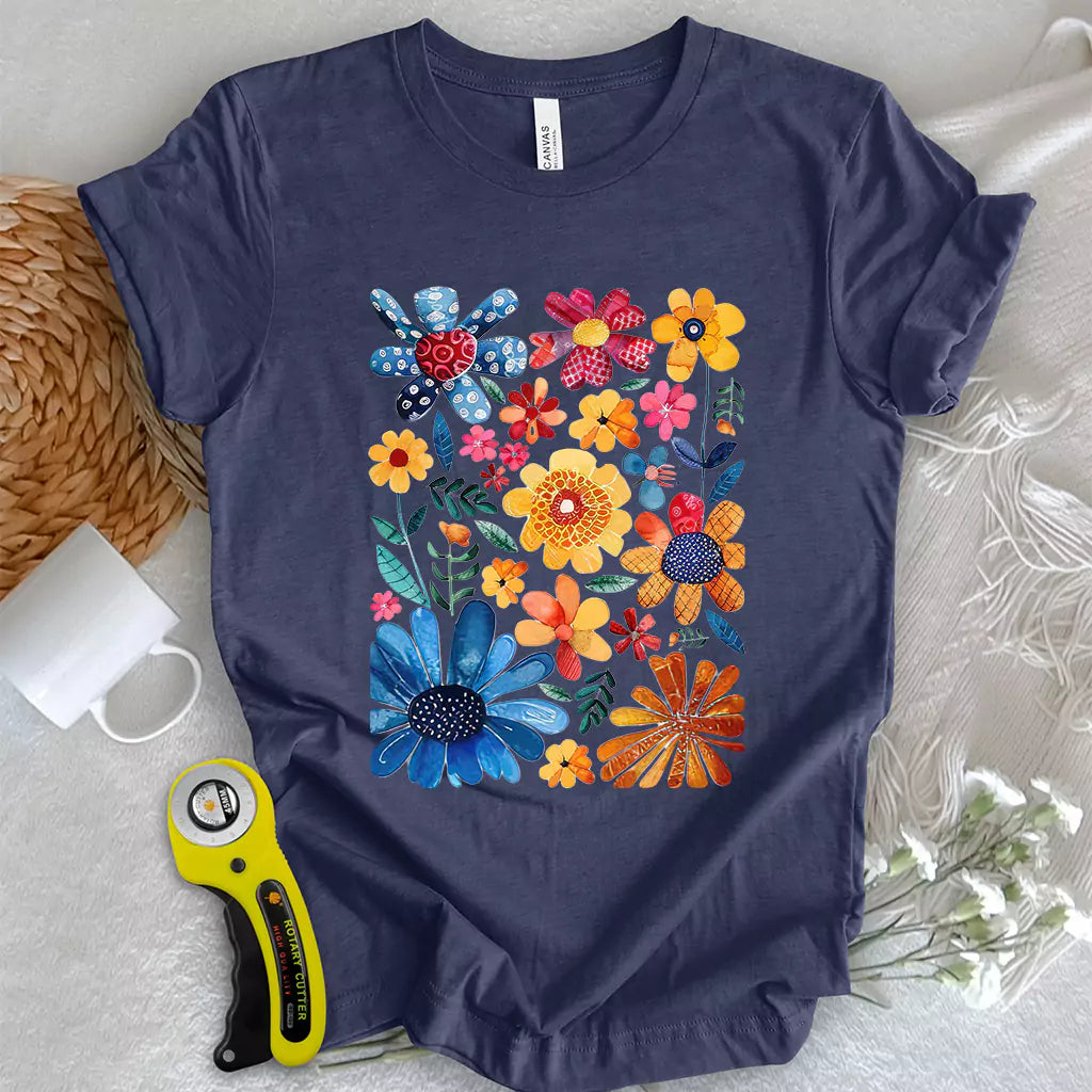 Boho Quilting Flowers T-Shirt