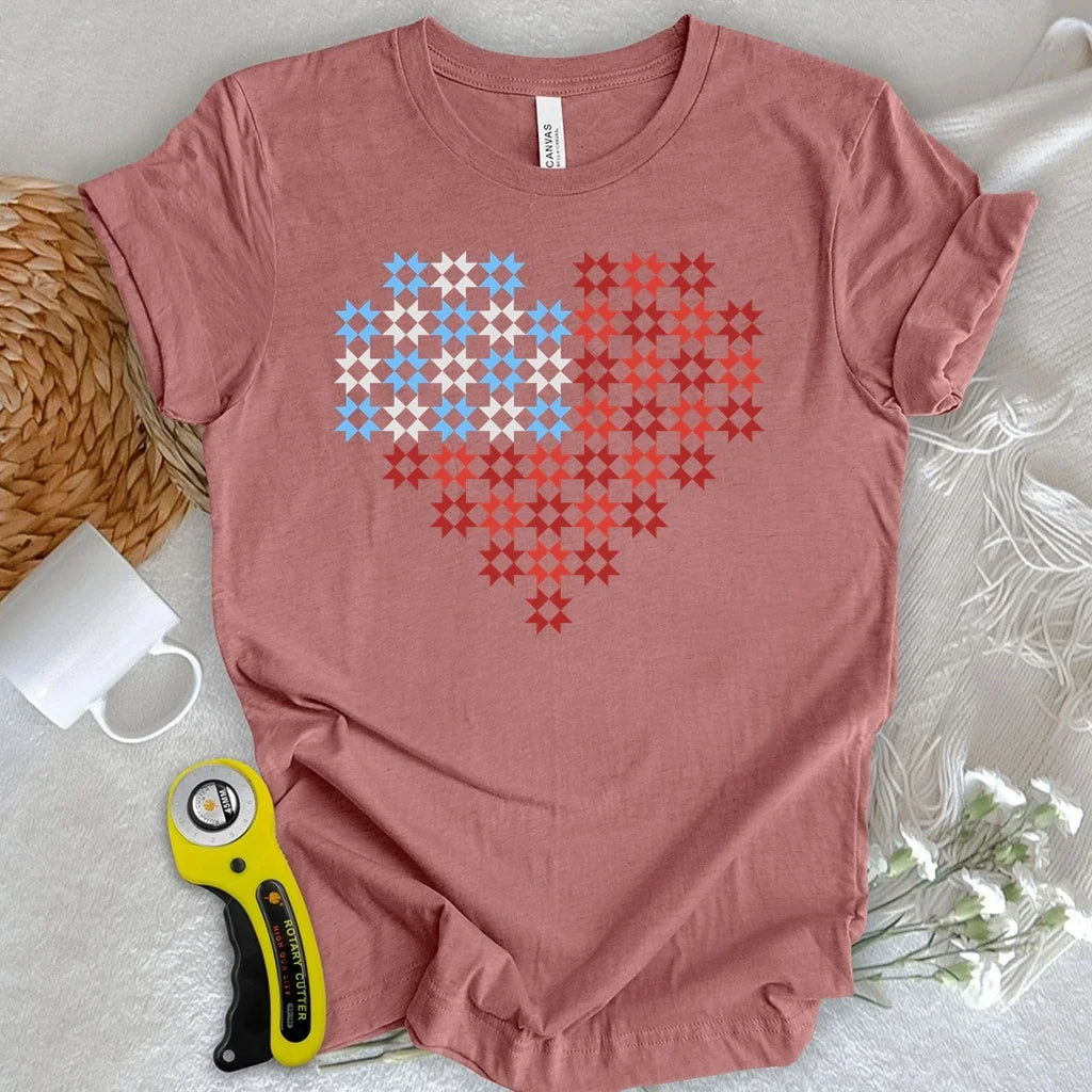 Patriotic Star Block Heart T-shirt