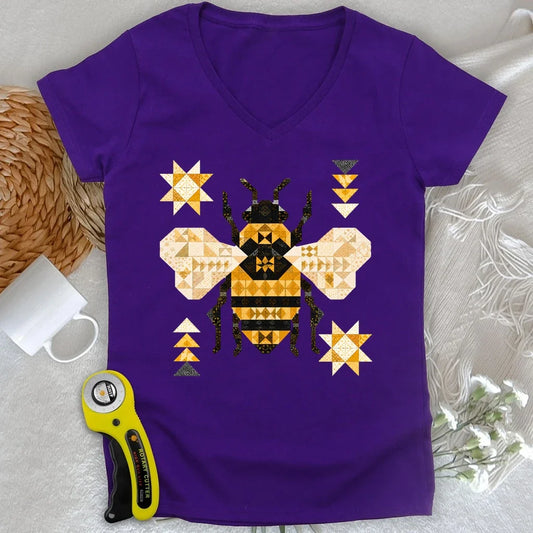 Patchwork Bee Lady V-neck