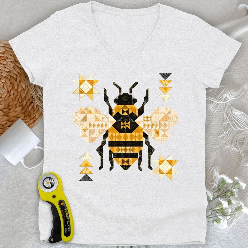 Patchwork Bee Lady V-neck