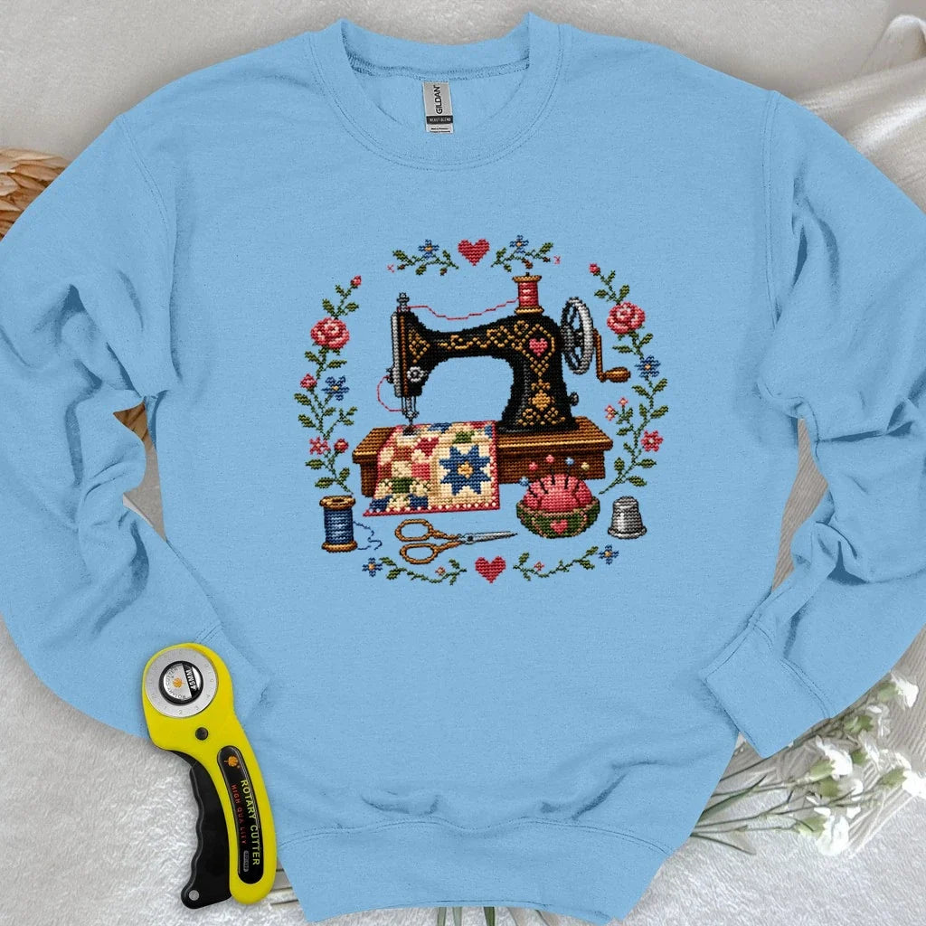 Cross-Stitched Sewing Machine Sweatshirt