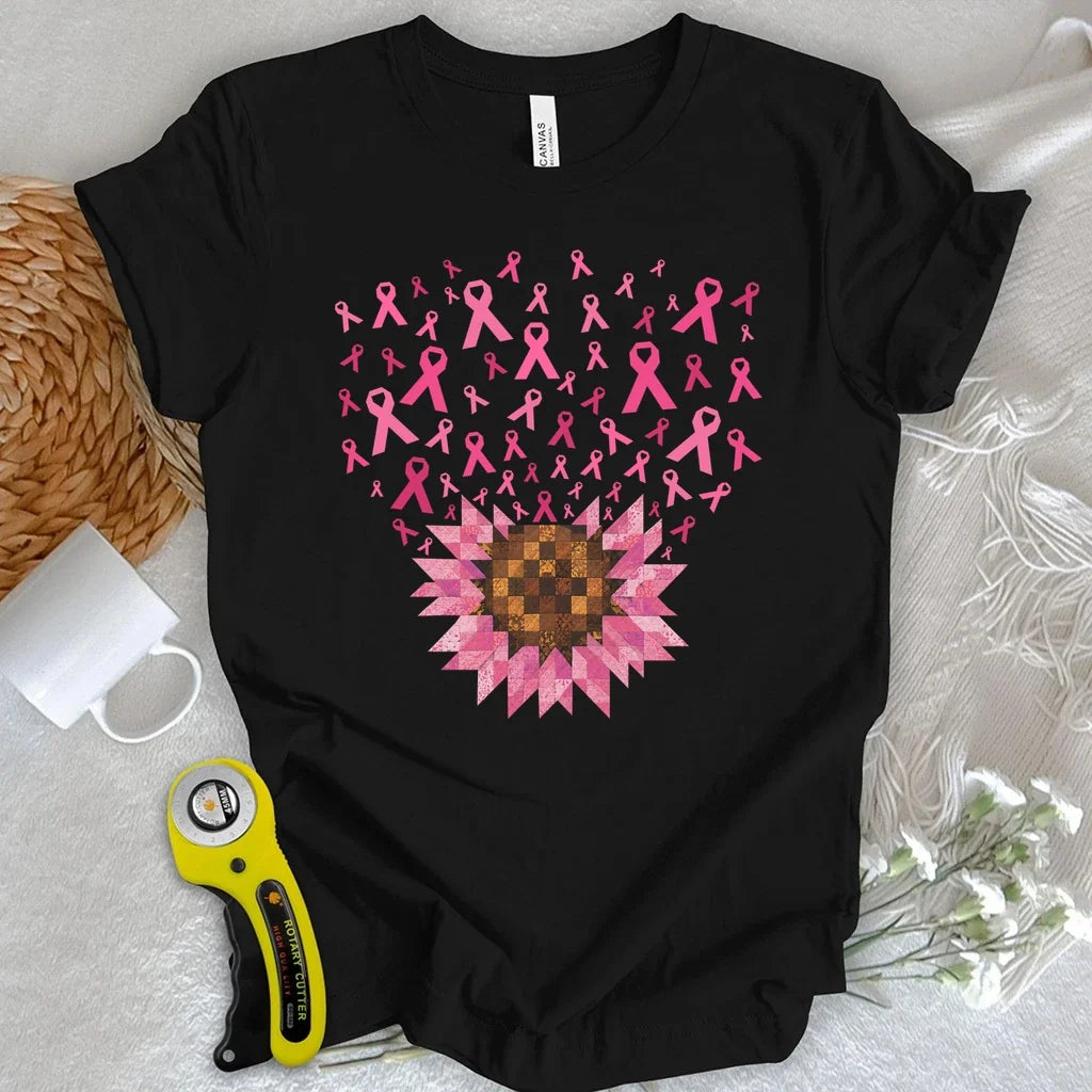 Pink Ribbon Quilt Bloom T-shirt