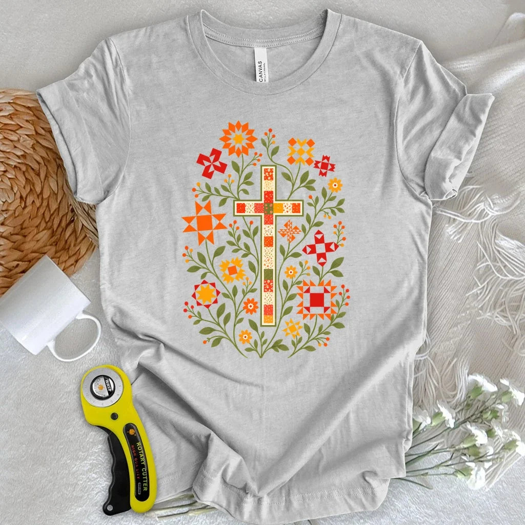 Floral Cross & Quilt Stars T-shirt