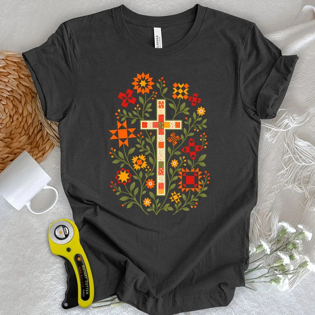 Floral Cross & Quilt Stars T-shirt