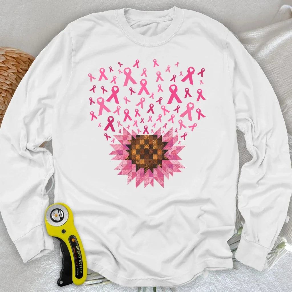Pink Ribbon Quilt Bloom Long Sleeve T-shirt