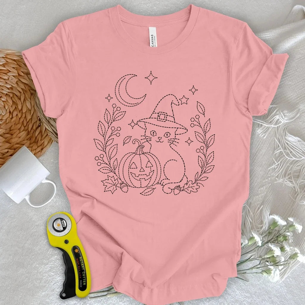 Sashiko Halloween Cat T-shirt