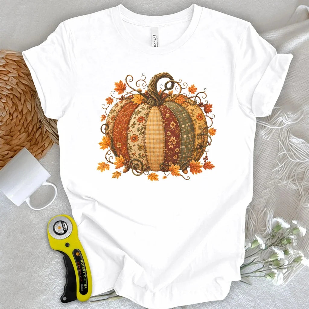 Autumn Patchwork Pumpkin T-shirt