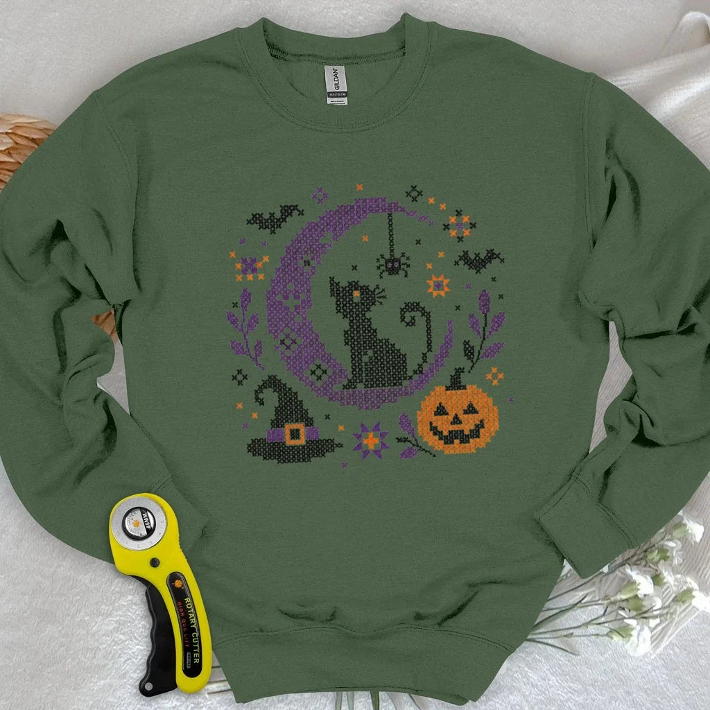 Moonlit Halloween Cross Stitch Sweatshirt