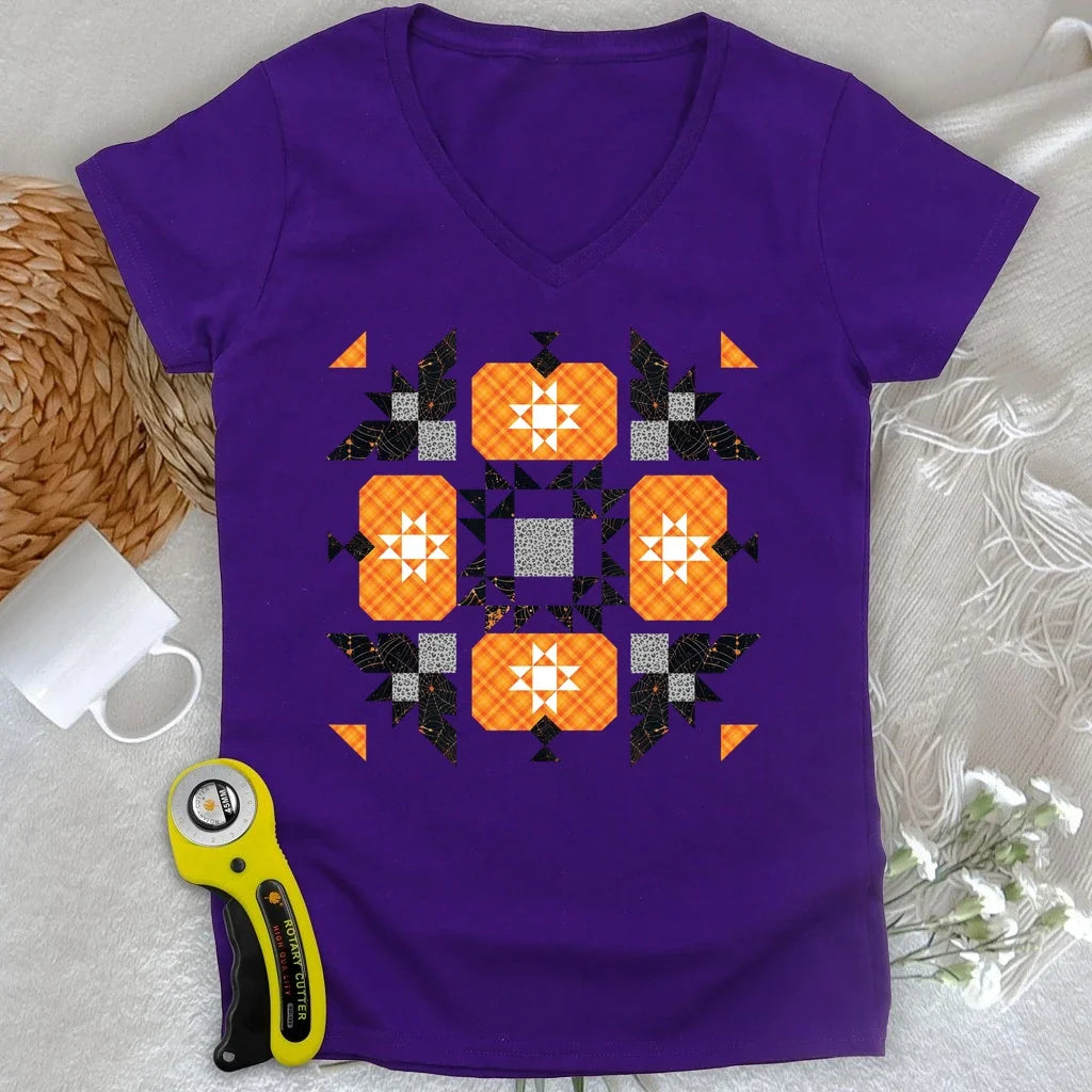 Halloween Patchwork Quilt Lady V-neck