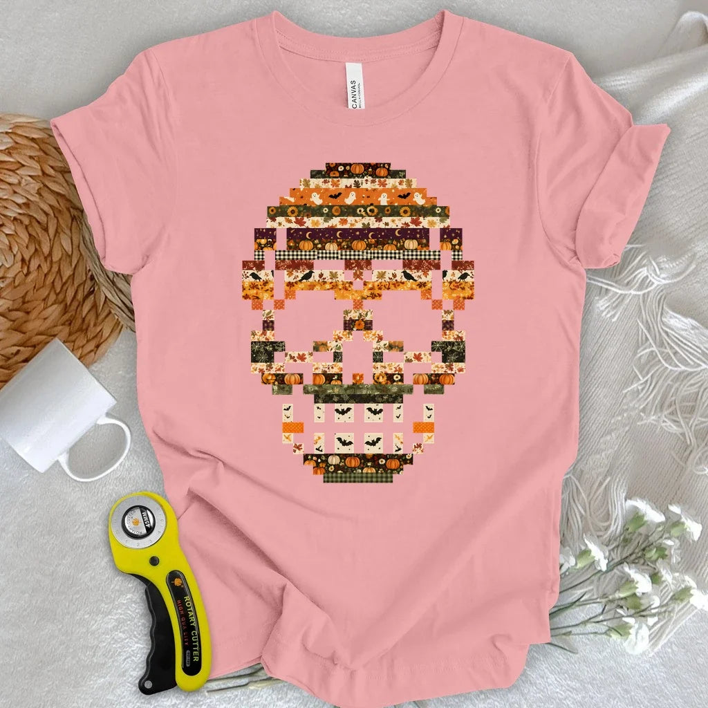 Spooky Patchwork Skull T-shirt
