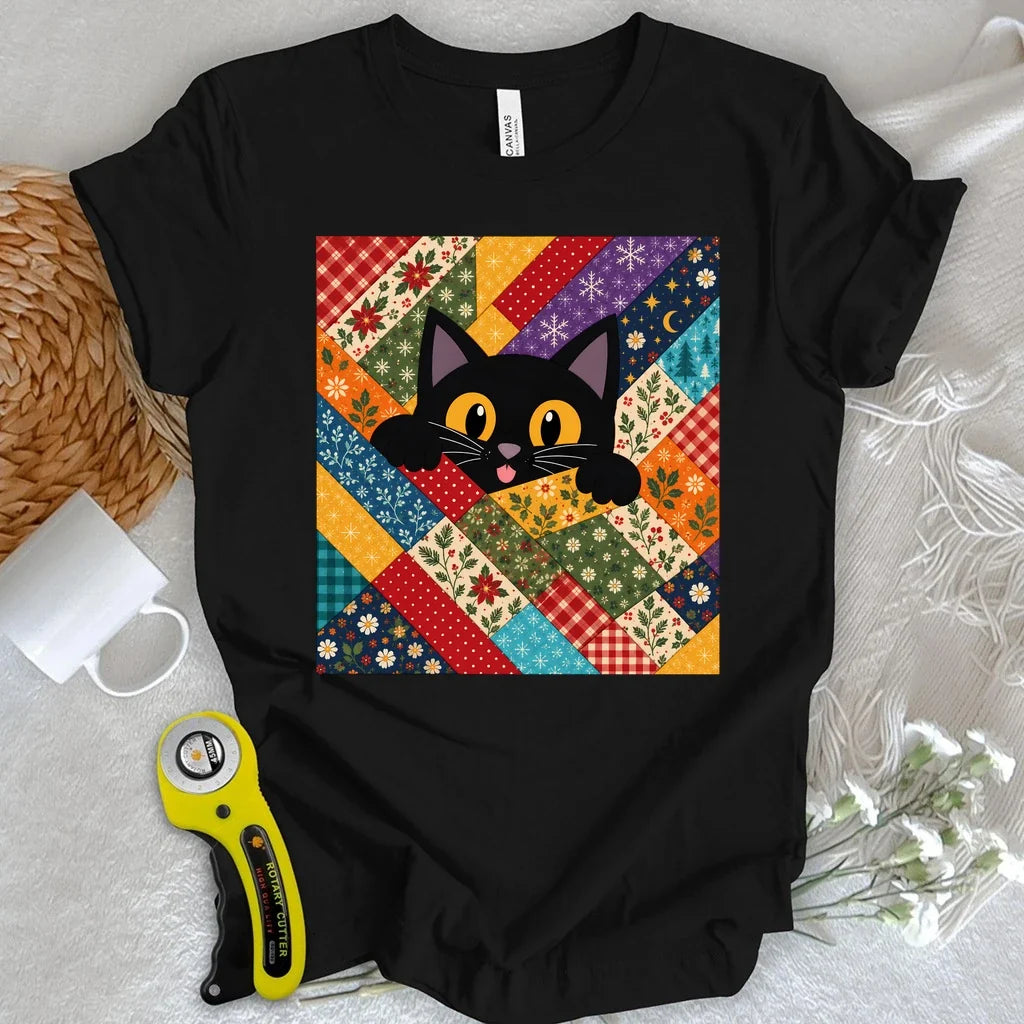 Peekaboo Cat Quilt T-shirt