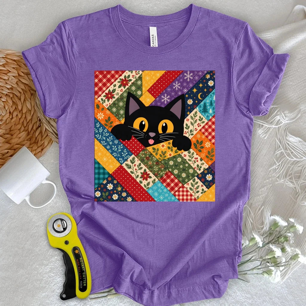 Peekaboo Cat Quilt T-shirt