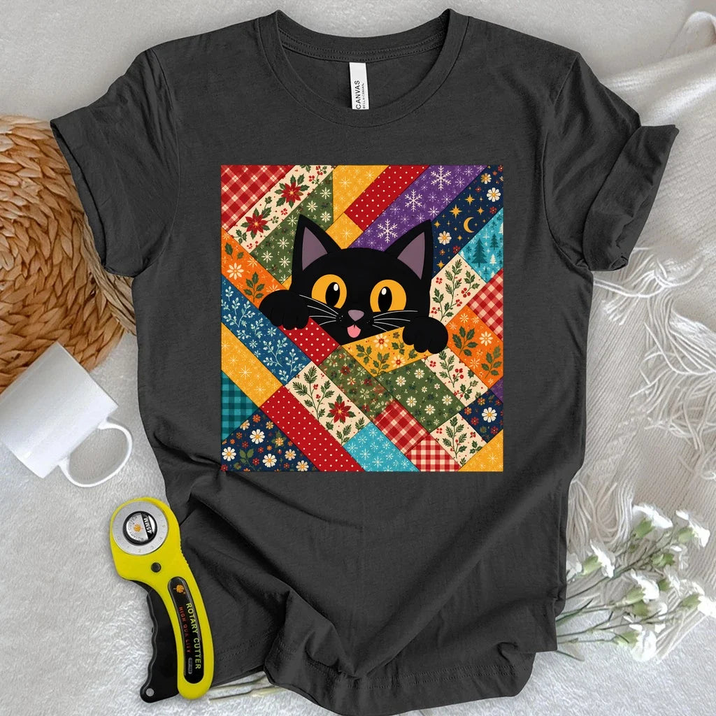 Peekaboo Cat Quilt T-shirt