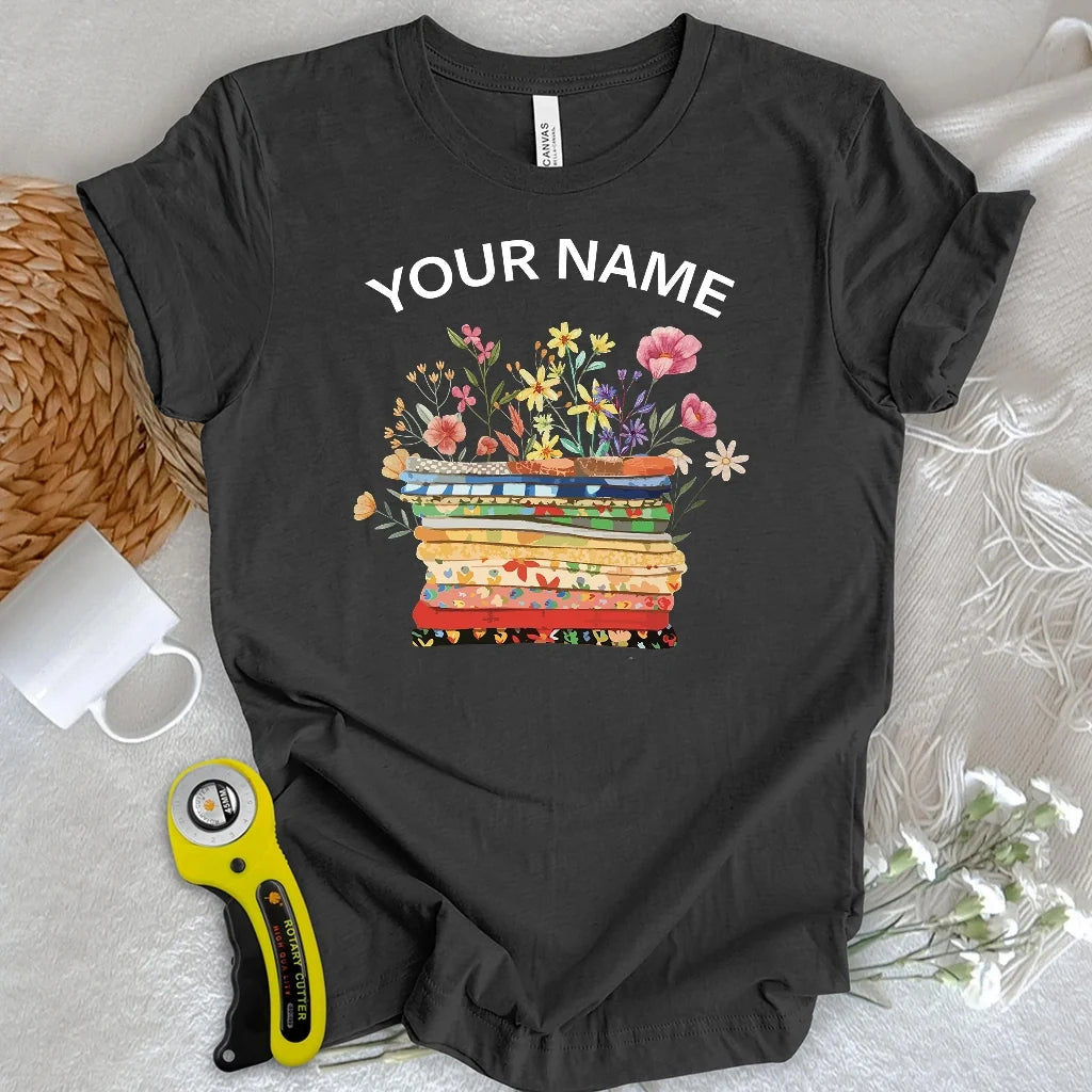 "Custom Name" Floral Fabric T-shirt