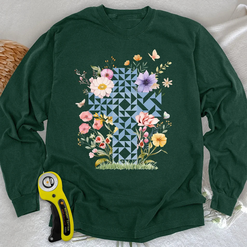 Floral Faith Quilt Long Sleeve T-shirt