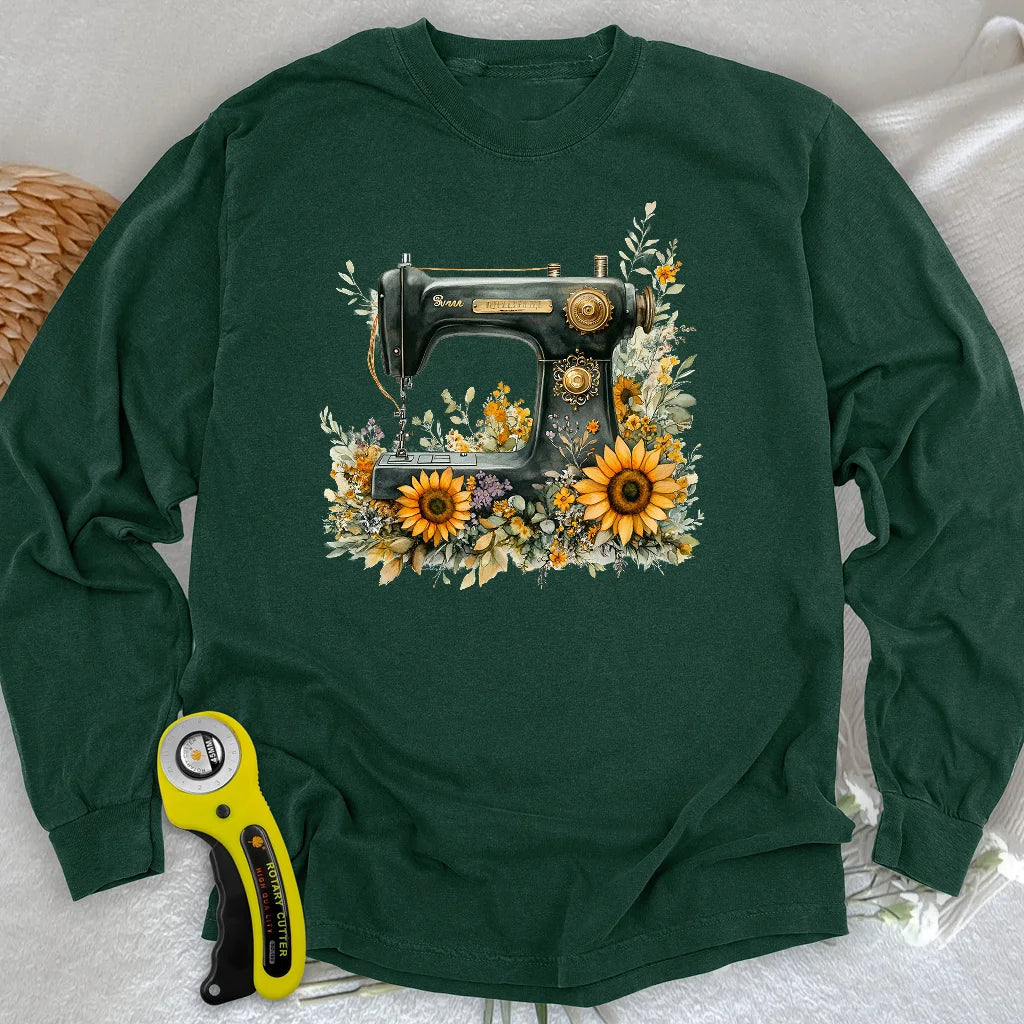 Floral Sewing Machine Long Sleeve T-shirt