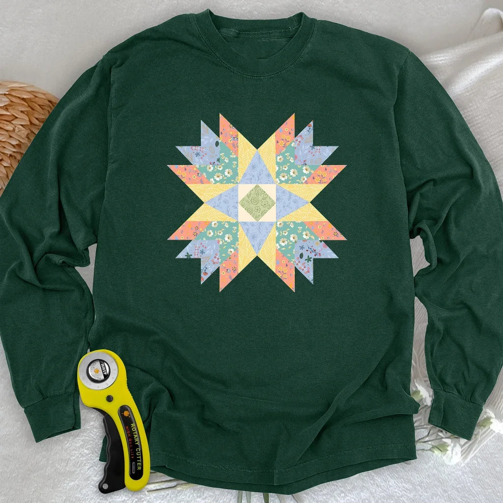 Floral Star Quilt Long Sleeve T-shirt