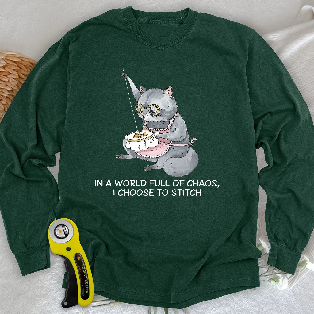 Granny Cat Sewist Long Sleeve T-shirt