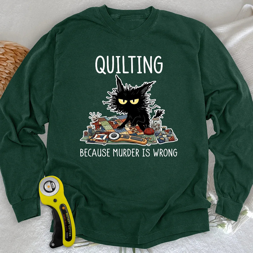 Grumpy Quilter Cat Long Sleeve T-shirt