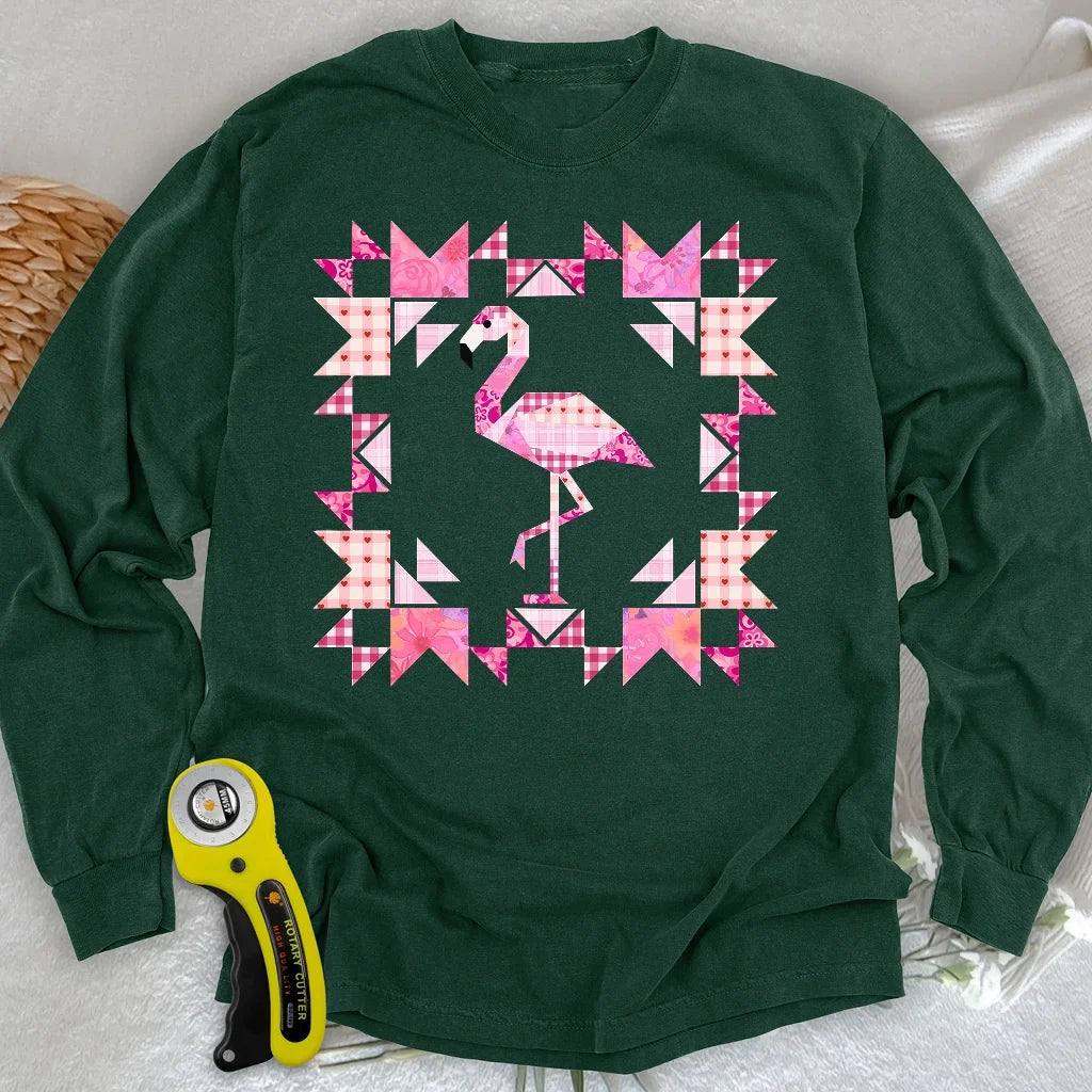 Patchwork Flamingo Panel Long Sleeve T-shirt