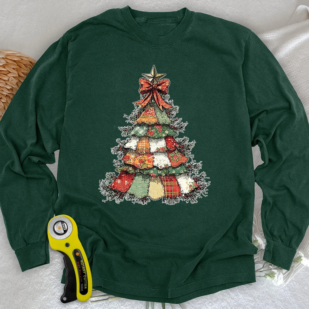 Patchwork Xmas Tree Long Sleeve T-shirt