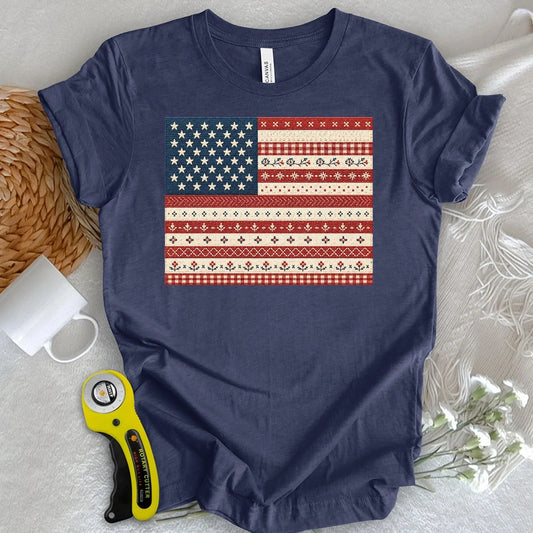 American Flag Cross-Stitch Sampler T-shirt