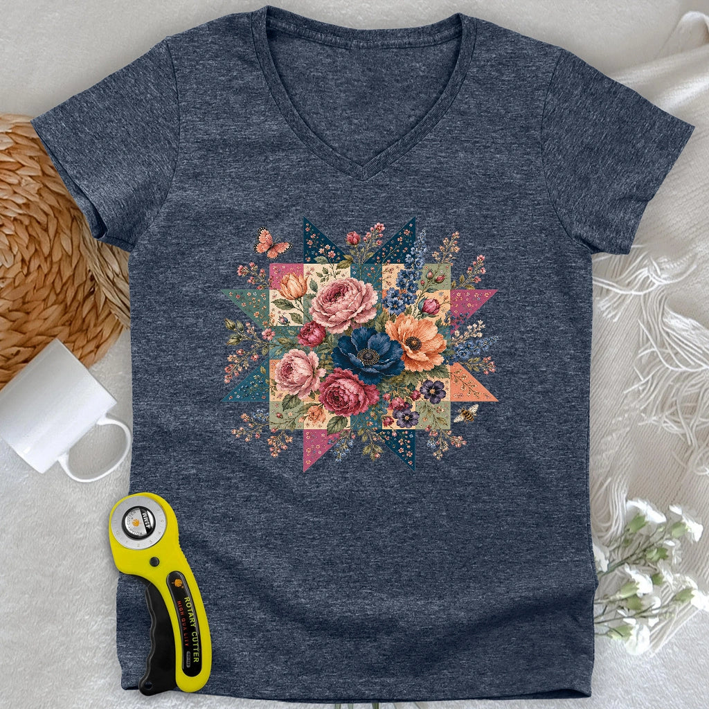 Blooming Patchwork Star Lady V-neck
