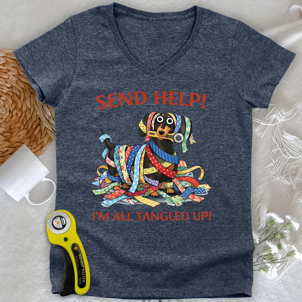 Fabric Strip Mess Lady V-neck
