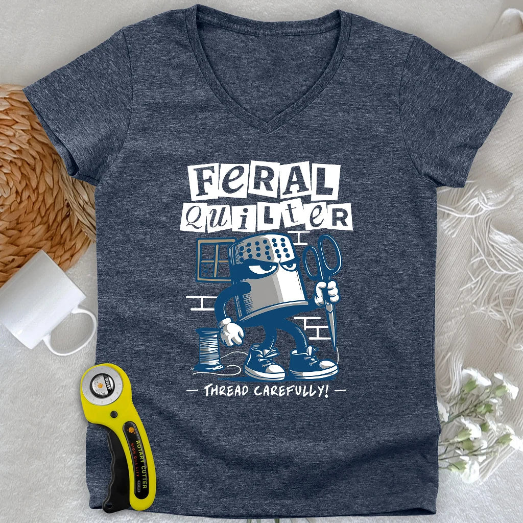 Feral Quilter Lady V-neck