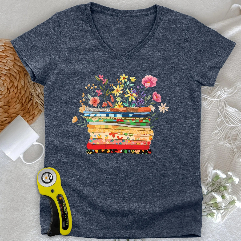 Floral Fabric Lady V-neck