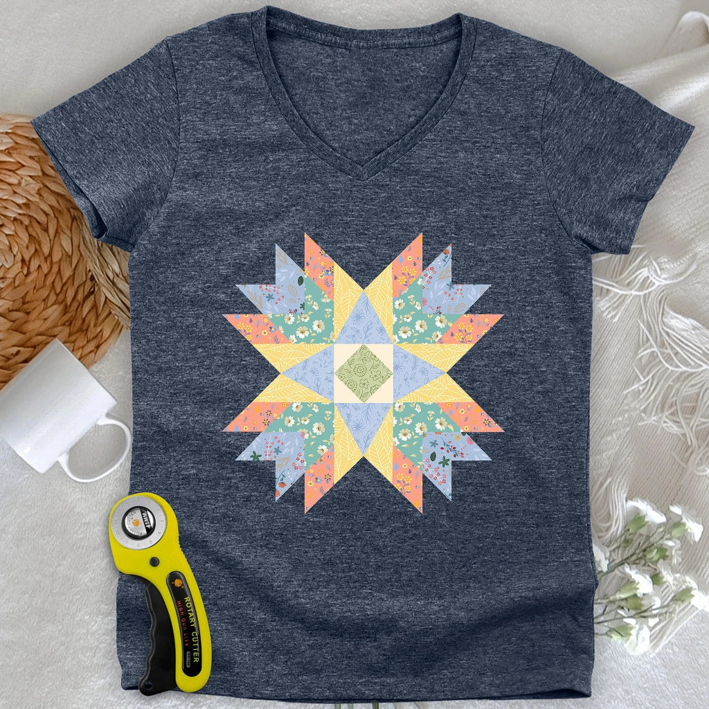 Floral Star Quilt Lady V-neck