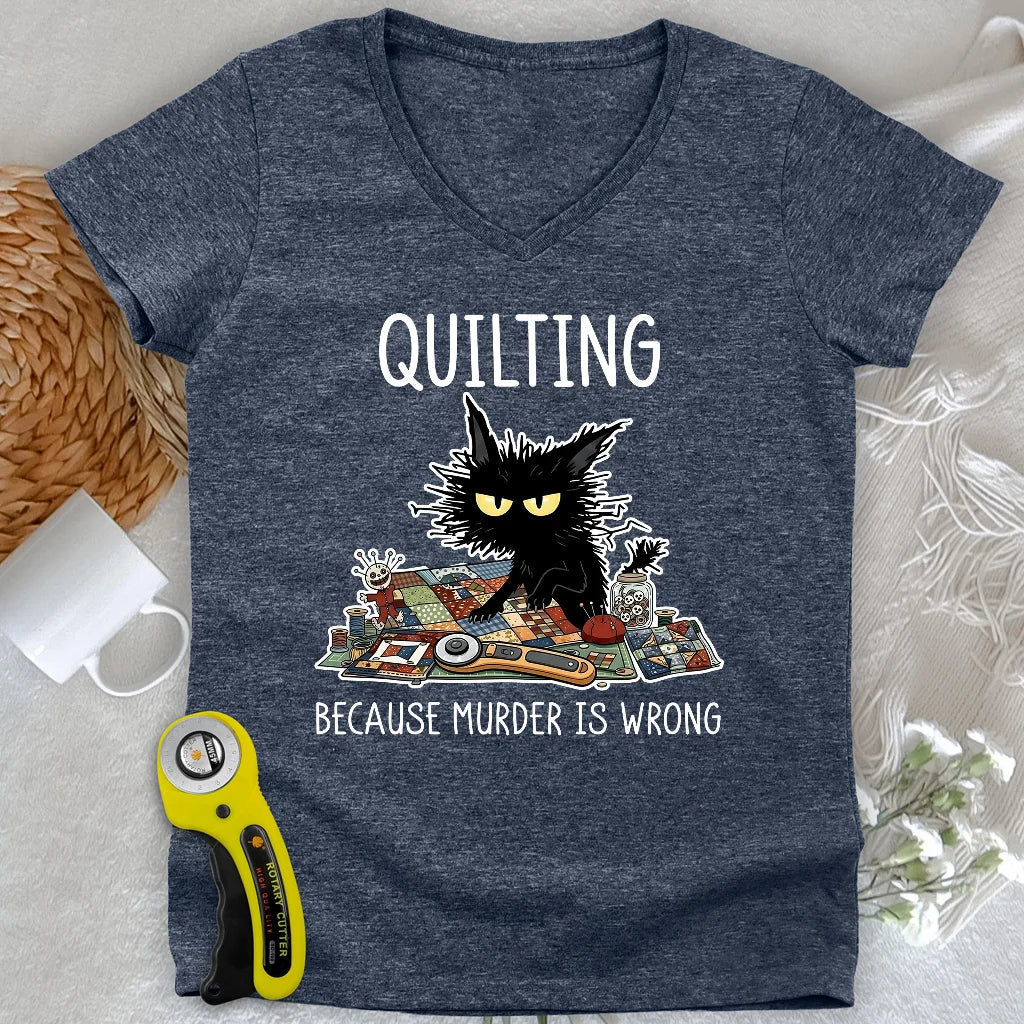 Grumpy Quilter Cat Lady V-neck
