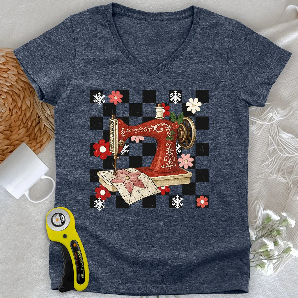 Holly Jolly Stitcher Lady V-neck